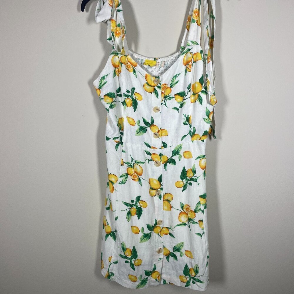 Coast Women Lemon Fruit Print Tie Shoulder Tank Mini Dress Linen Blend M Resort